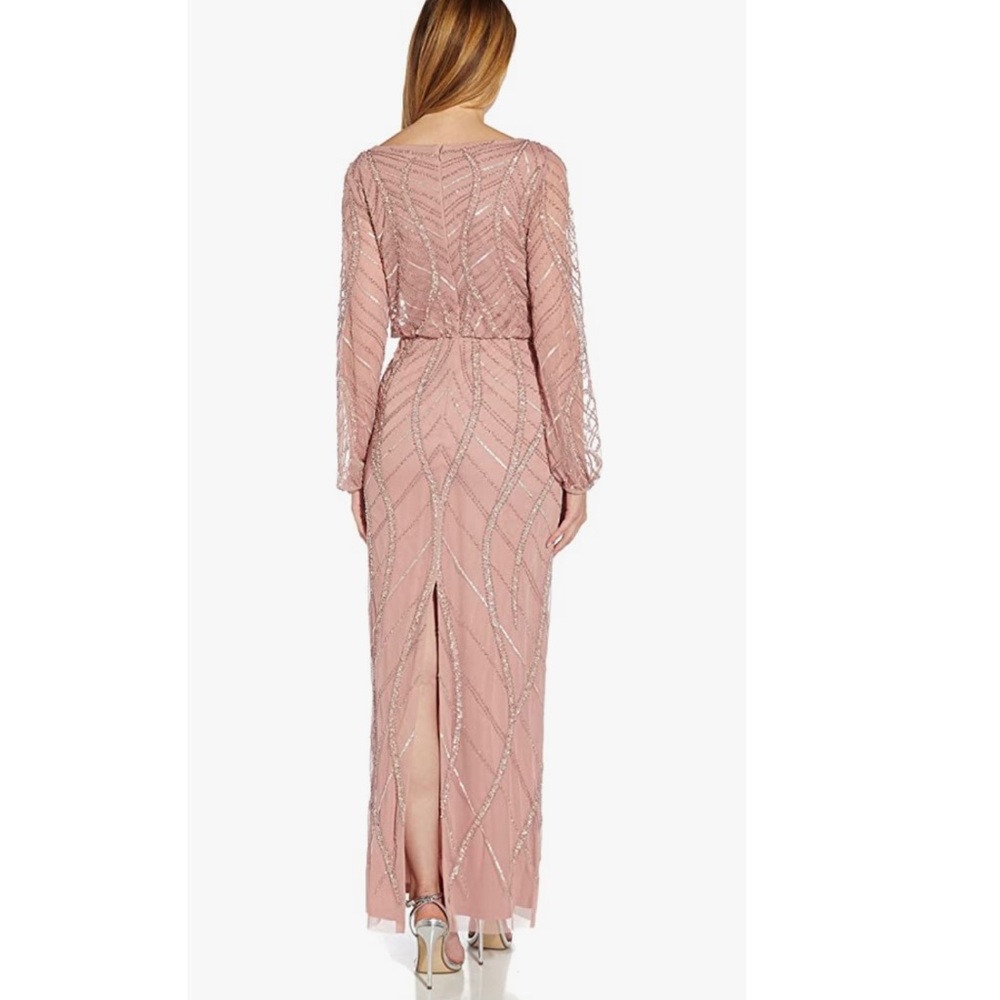 Adrianna Papell Pink Beaded Long Sleeve Gown - Picture 2 of 9